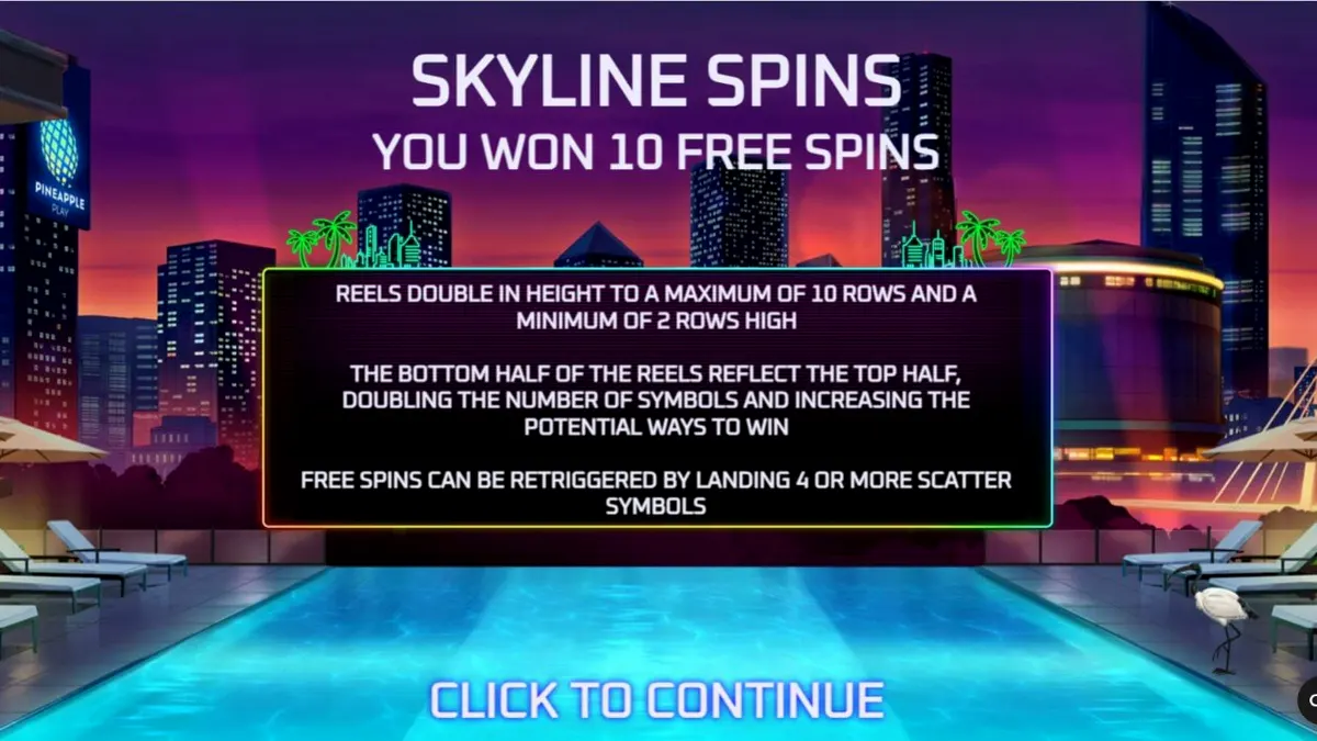 Tampilan visual slot Midnight Mirage dengan tema bar atap neon Miami Vice